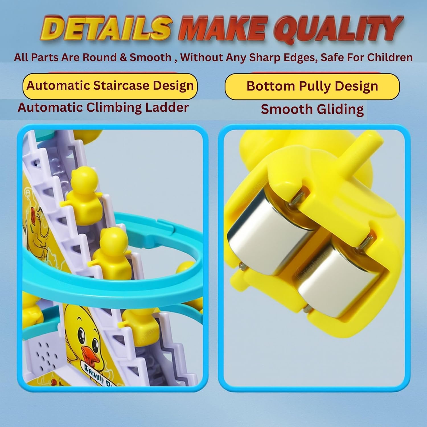 Climbing Duck Track Toy Light Musical 3 Duckling Moving Escalator Automatic Cartoon Chasing Race - Battery Not Included