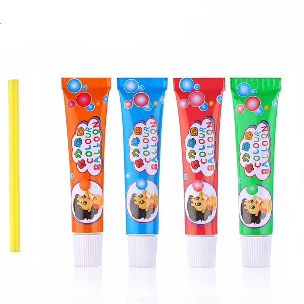 Colorful Blow Bubble Paste Balloon Makers Glue with Straw (Pack of 3 Tubes)