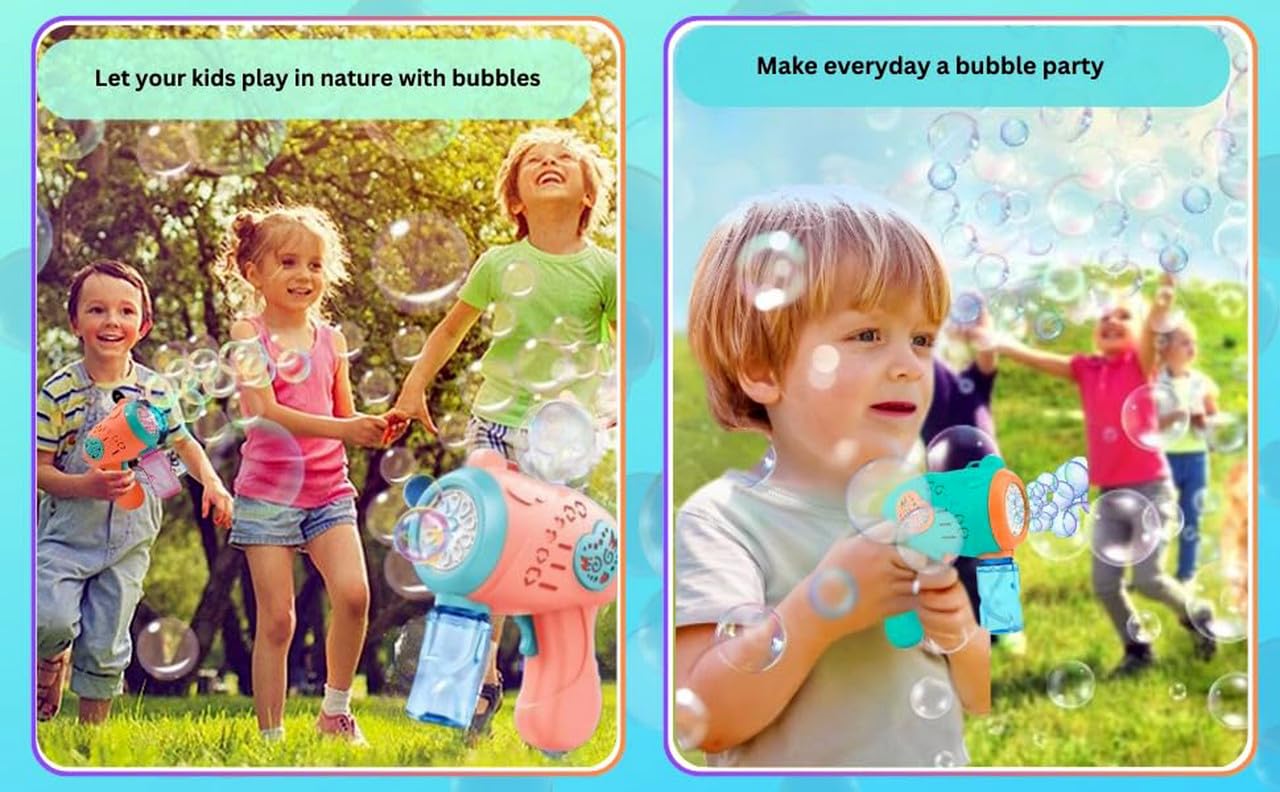 Colour Bubble Gun Machine for Kids | Automatic Bubble Gun | Leak-Proof Design, Fun Indoor/Outdoor - 1 Gun with 1 Bottle Refill