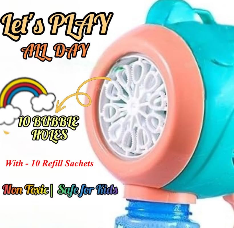 Colour Bubble Gun Machine for Kids | Automatic Bubble Gun | Leak-Proof Design, Fun Indoor/Outdoor - 1 Gun with 1 Bottle Refill