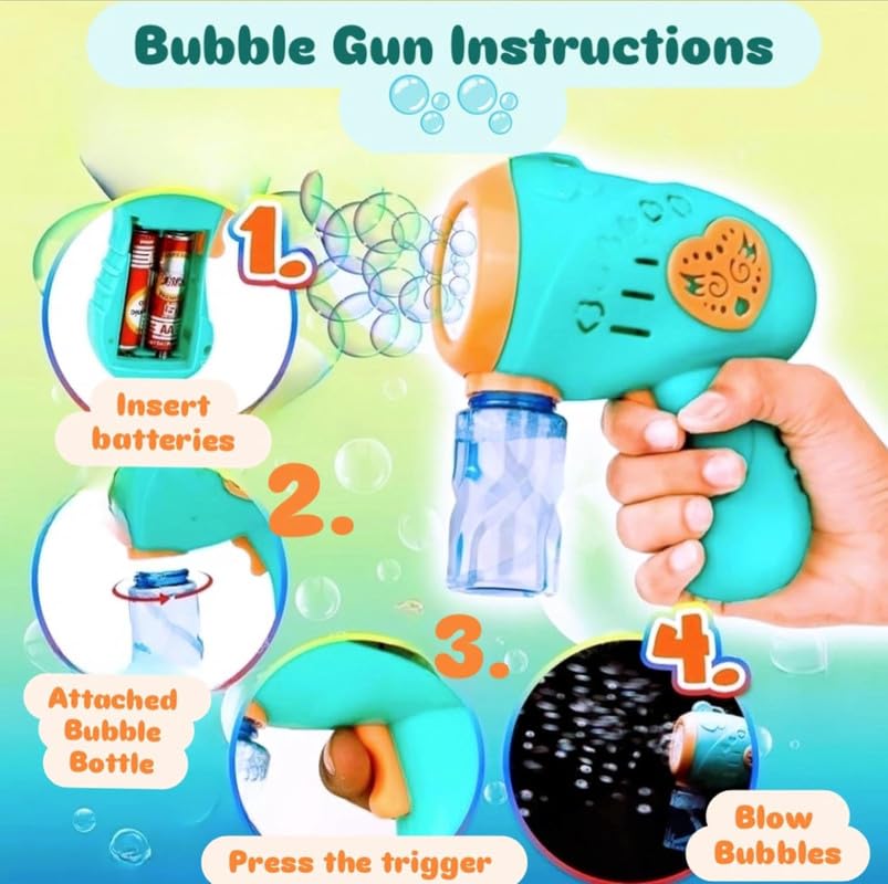 Colour Bubble Gun Machine for Kids | Automatic Bubble Gun | Leak-Proof Design, Fun Indoor/Outdoor - 1 Gun with 1 Bottle Refill