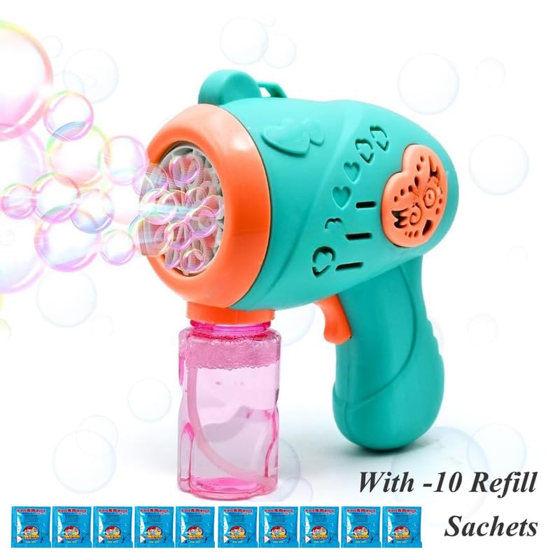 Colour Bubble Gun Machine for Kids | Automatic Bubble Gun | Leak-Proof Design, Fun Indoor/Outdoor - 1 Gun with 1 Bottle Refill