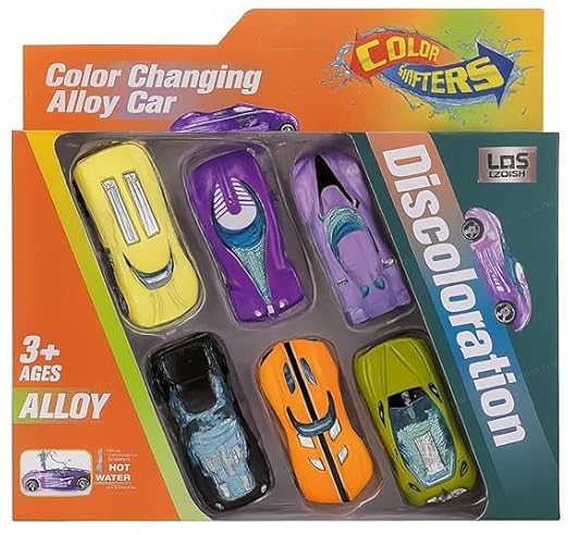 Colour Changing Alloy Cars Set, Hot Water Activated, Die Casr Car - Pack of 6 colour shifting car