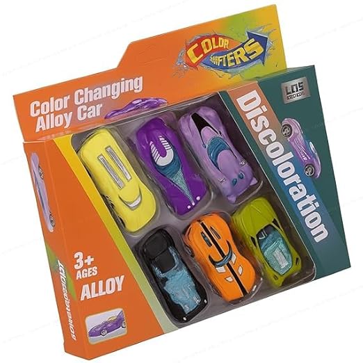 Colour Changing Alloy Cars Set, Hot Water Activated, Die Casr Car - Pack of 6 colour shifting car