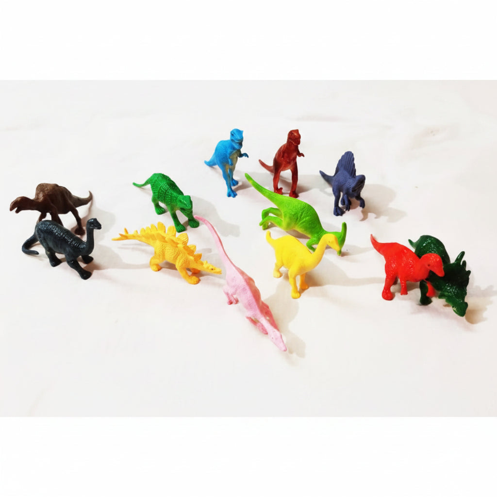 Colourful 12 Psc Mini Wildlife Jungle Realistic Figures Dinosaurs Toys for Kids (Multi-Color)