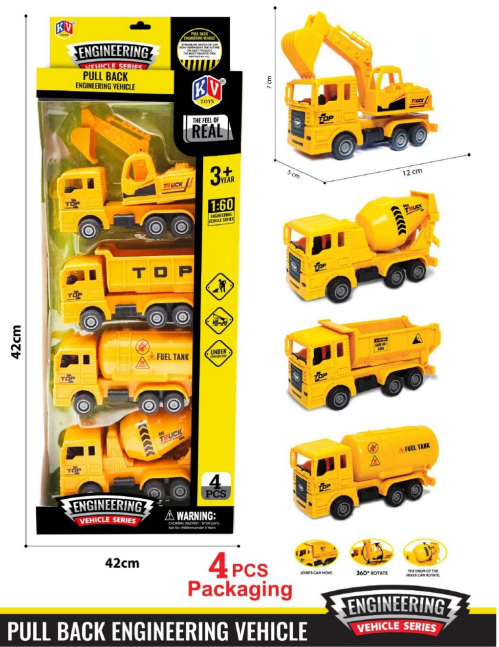 Construction Vehicle Set of 4 Toy Trucks