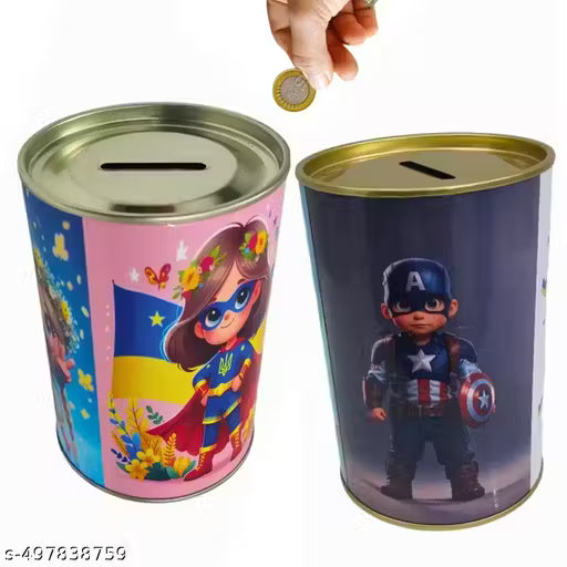 Cute & Colorful Printed Metal Piggy BankMoney Saving Storage Coin Collection Box for kids-Any 1 Random