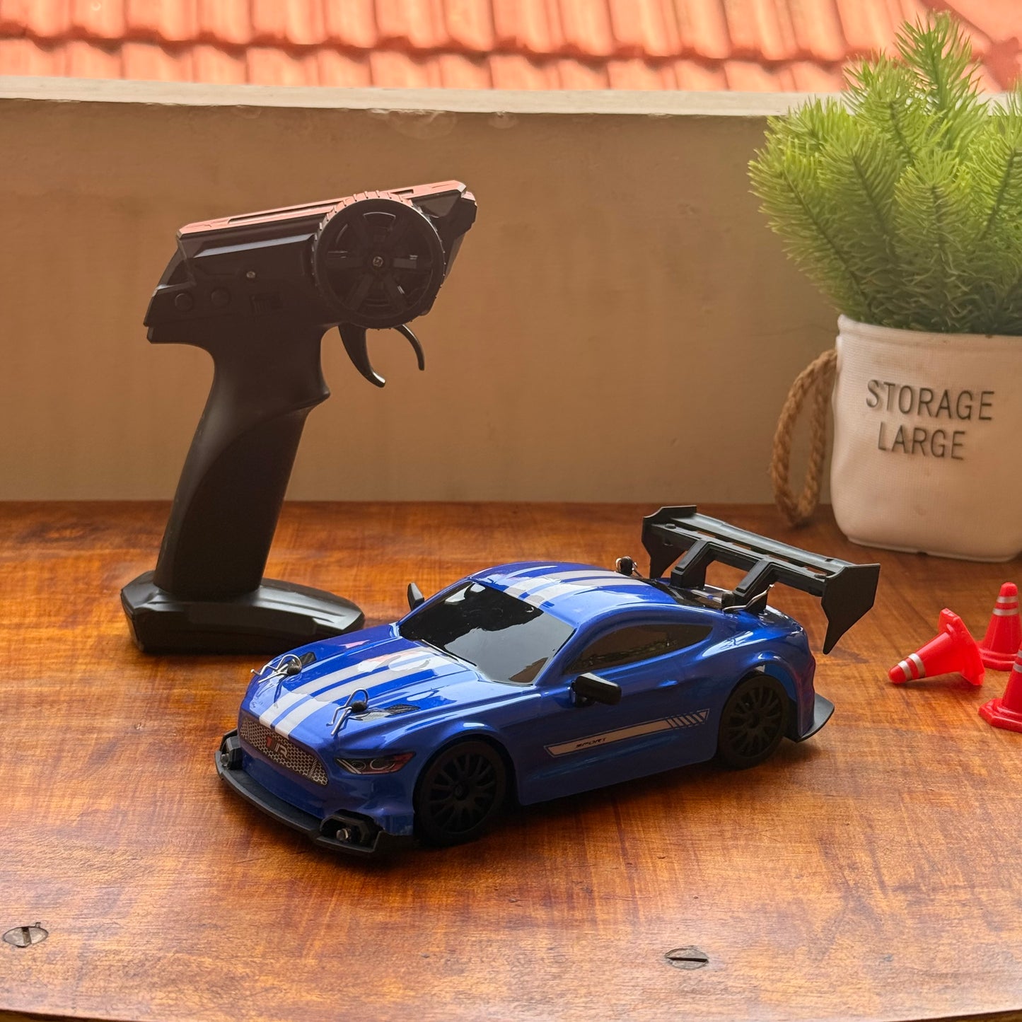 Mustang Blue 1:24 Scale RC Drift Car,4WD 2.4GHz High Speed Racing Hobby Sport Toy Car Vehicle with LED Lights,Racing and Drift Wheels for Adult Boys Girls Kids Gift (8602-Blue)