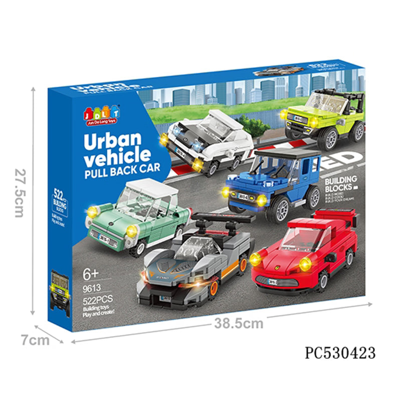 DIY 522 Pcs Building Brick 3D Assembly Cars for Boys, Pull Back Car Building Blocks -6 Different cars can be made
