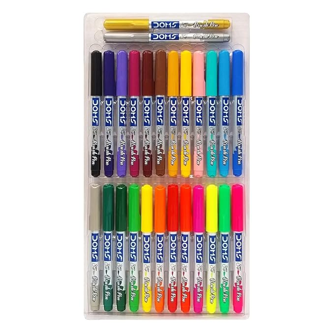 DOMS Non-Toxic Multicolor 26 Shades Brush Pens Set -ncludes Gold & Silver Shades