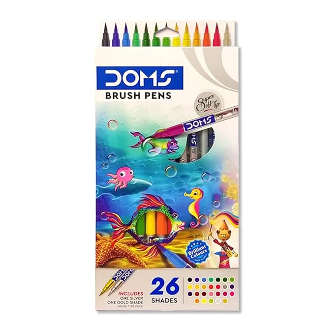 DOMS Non-Toxic Multicolor 26 Shades Brush Pens Set -ncludes Gold & Silver Shades