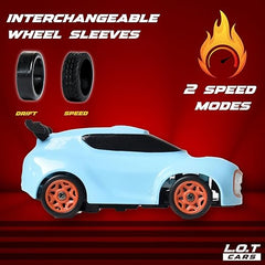 Dash Remote Control Drift Car | 2.4Ghz, 1:64 Scale | Rc Cars, Remote Control Car Toy, Rc Drifting Cars, Interchangable Wheel Sleeves, 4 Light & 2 Speed Modes - BLUE car