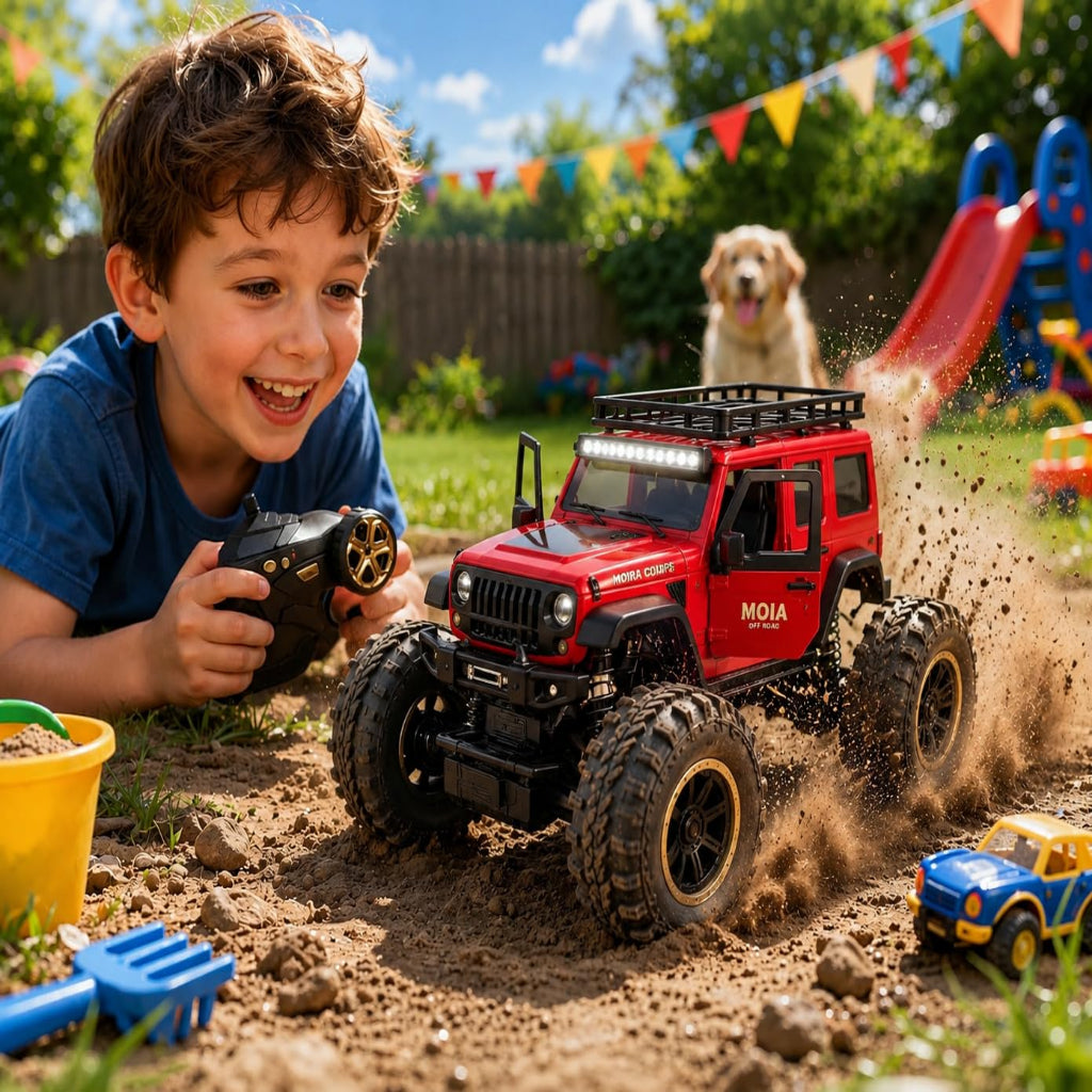 Defender Climbing Remote Control Car, 1:18 RC Monster Truck 2WD with Dual Spray Smoke, LED Lights, 2.4GHz Long Range, Alloy Body Off Road Car, Type C Rechargeable (Thar Ro)