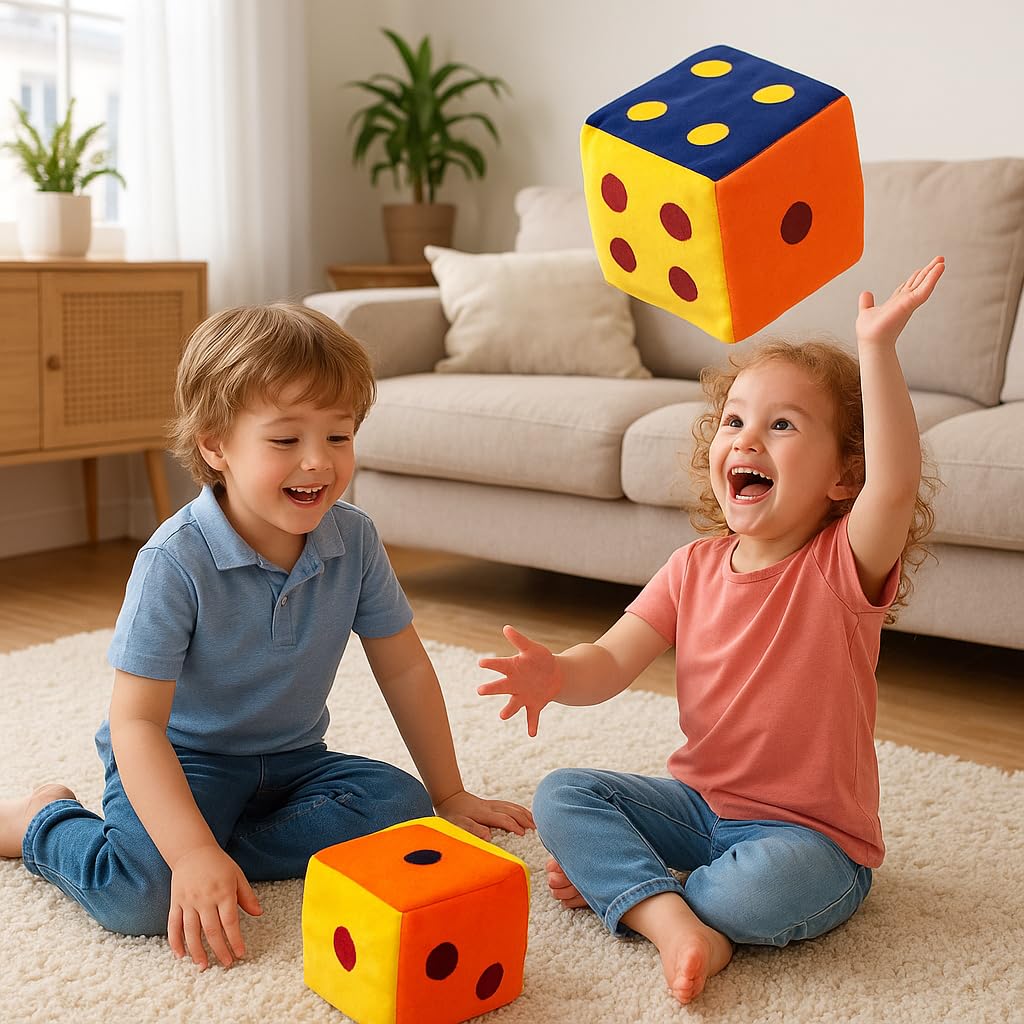 Multicolor Dice Cube Games for Boys and Girls Cloth Dice, Ludo Snake Game - Soft Toys for Kids Lightweight & Washable - Unisex Family Game Entertainer for All Ages 5 Inches