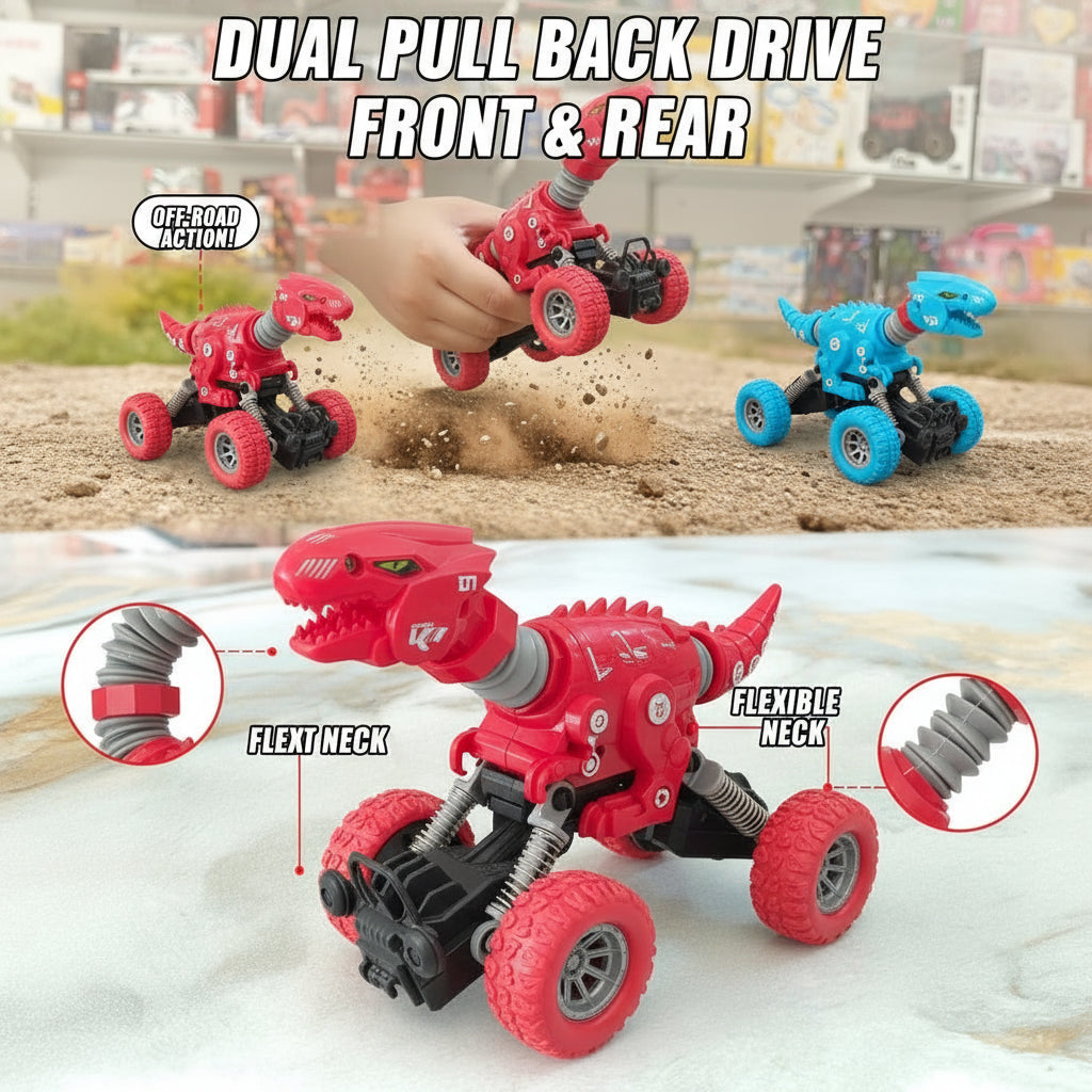 Dinosaur Monster Truck Toy, Pull Back Vehicle with All-Terrain Tires, Durable ABS Plastic Body, Spring Suspension, Flexible Neck and Tail, Off-Road Action