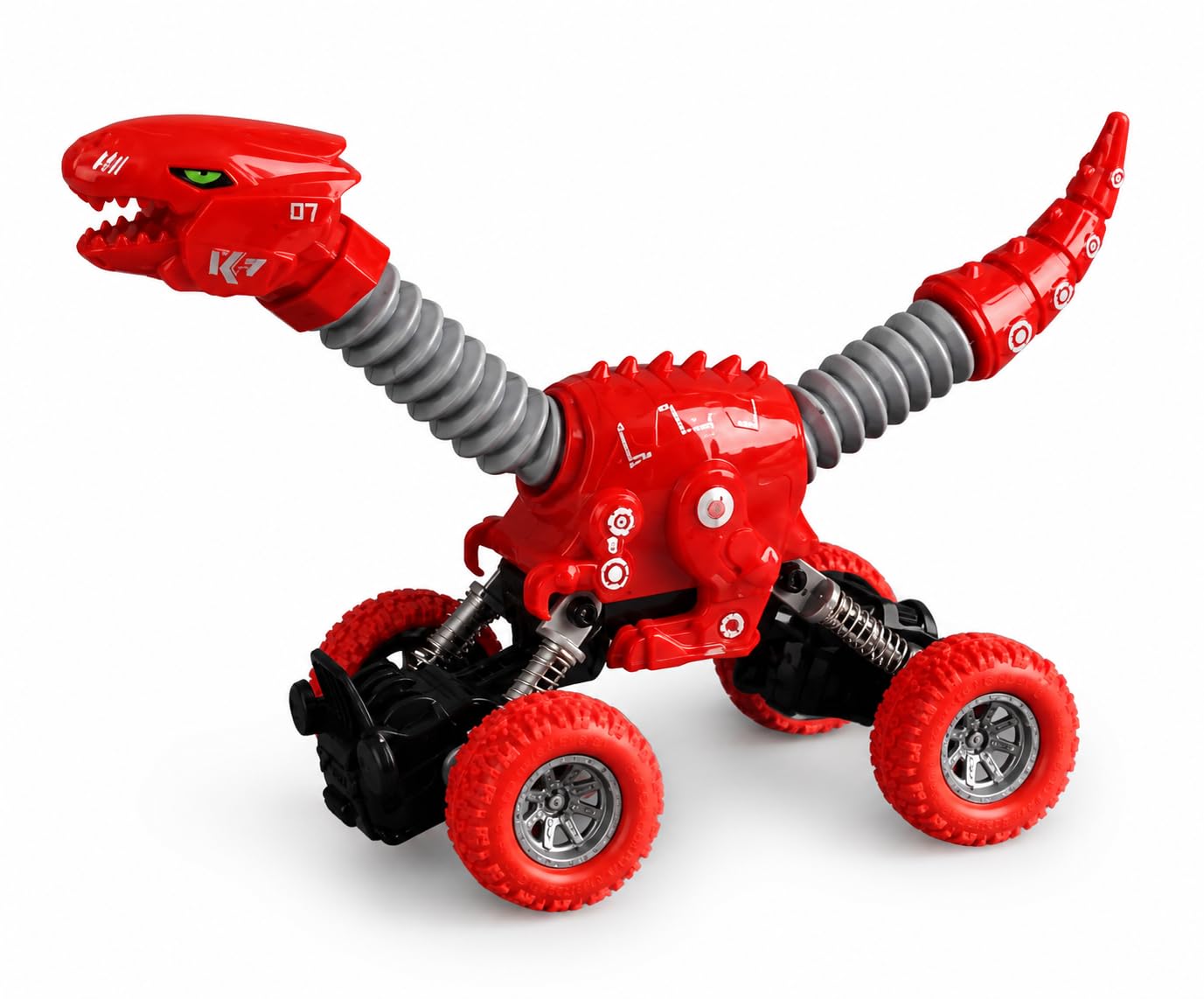 Dinosaur Monster Truck Toy, Pull Back Vehicle with All-Terrain Tires, Durable ABS Plastic Body, Spring Suspension, Flexible Neck and Tail, Off-Road Action