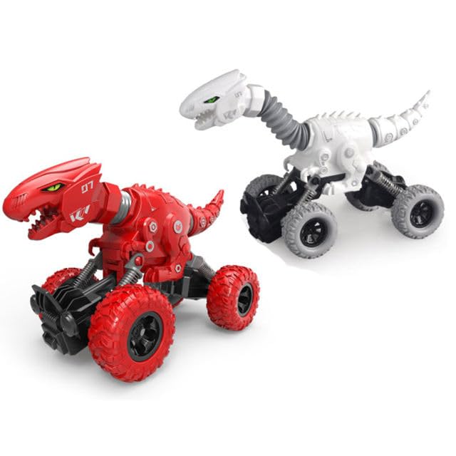 Dinosaur Monster Truck Toy, Pull Back Vehicle with All-Terrain Tires, Durable ABS Plastic Body, Spring Suspension, Flexible Neck and Tail, Off-Road Action