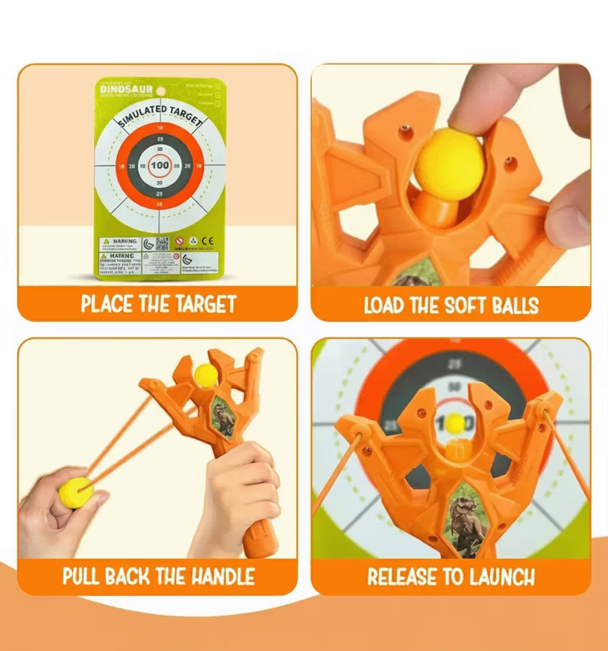 Dinosaur Slingshot Launcher Toy for Kids 6 Soft Balls Online (1 pack) - Random Colour