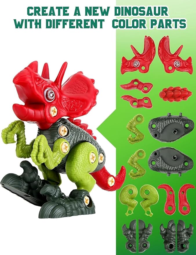 Dinosaur Toys for Kids DIY Assembly Toys with Any 1 Dinosaurs and 1 Screw Driver, Dino Kids Building Learning Toys, STEM Toy