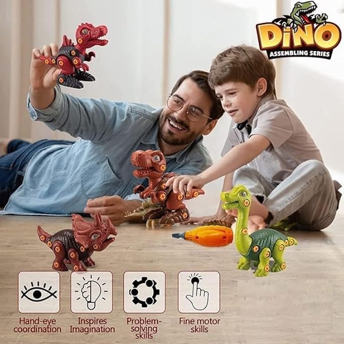 Dinosaur Toys for Kids DIY Assembly Toys with Any 1 Dinosaurs and 1 Screw Driver, Dino Kids Building Learning Toys, STEM Toy