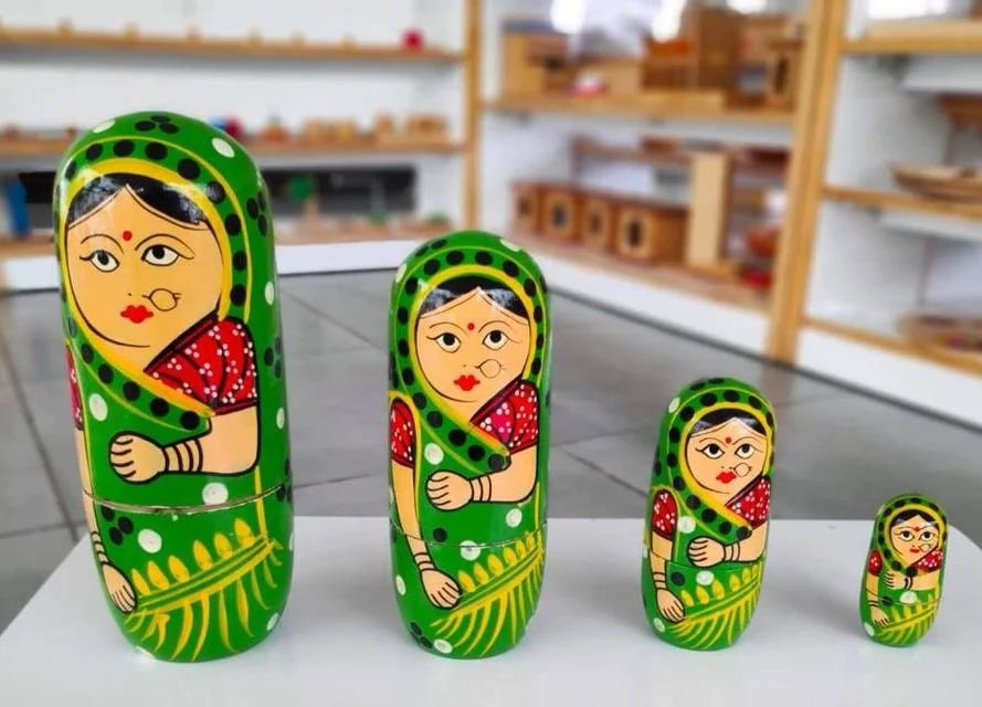 5 IN 1 Wooden Lady Family Nesting Dolls wearing saree -Any 1
