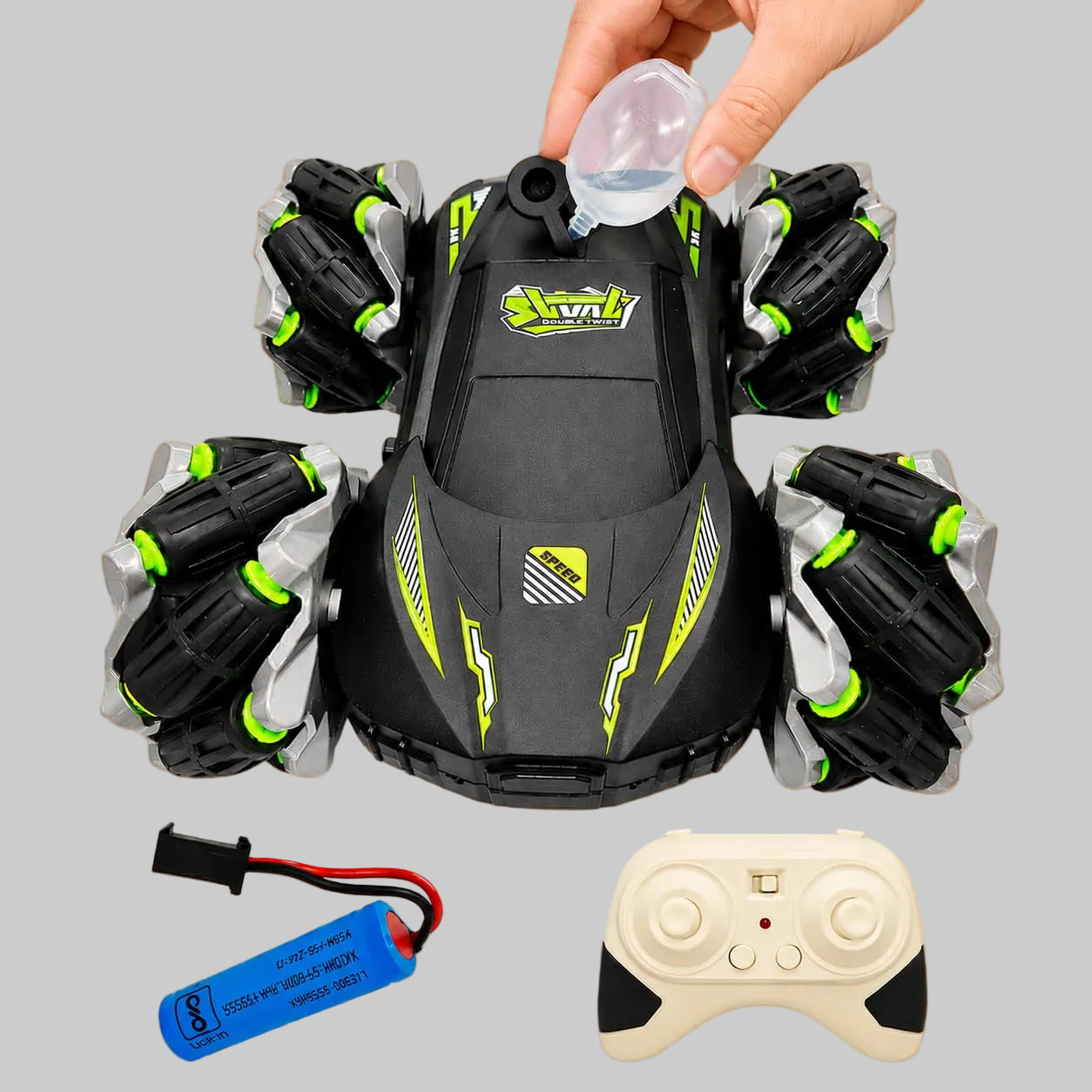 Double-Sided,45° Lateral Drifting RC Car with 2.4GHz Remote Control, 360° Rotating RC Stunt Drift Car, Omni Wheel Off-Road Racing Toy with LED Lights, Mist Spray