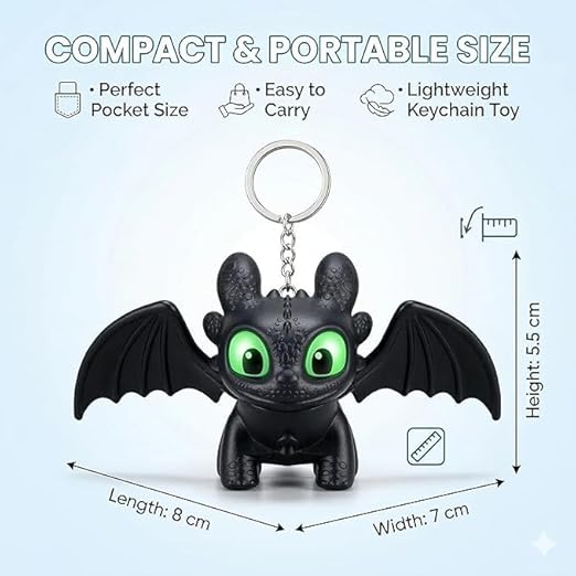 Dragon Keychain Toy with Moving Wings & LED Light Keyring for Car Dashboard, Bike Keys, Backpack