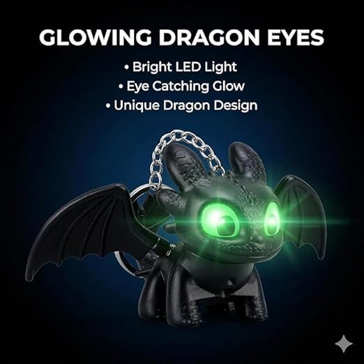 Dragon Keychain Toy with Moving Wings & LED Light Keyring for Car Dashboard, Bike Keys, Backpack