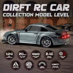 Drift Car,1:24 Scale,2.4Ghz Remote Control,4WD,20Km/Hr Max Speed,2 Speed Modes,2 Batteries,50Mins Playtime,Multicolour