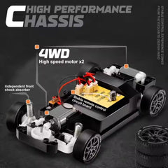 Drift Car,1:24 Scale,2.4Ghz Remote Control,4WD,20Km/Hr Max Speed,2 Speed Modes,2 Batteries,50Mins Playtime,Multicolour