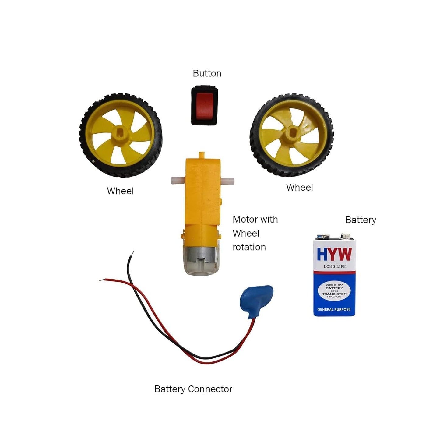 Electron Electricity Science Experiment Project DIY Kit 9V Battery,Clip On Off Switch, Working Models of Science Projects Kits (Motor Wheel Kit) - Without Battery
