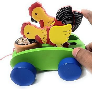Wooden Eating cock pull along - pack of 1