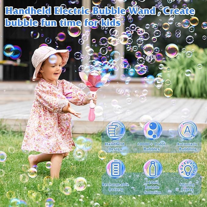 Lotus Electric Bubble Stick for Kids, Automatic Bubble Machine 10000+ Bubbles Light Up Flower Bubble Wand-Any 1