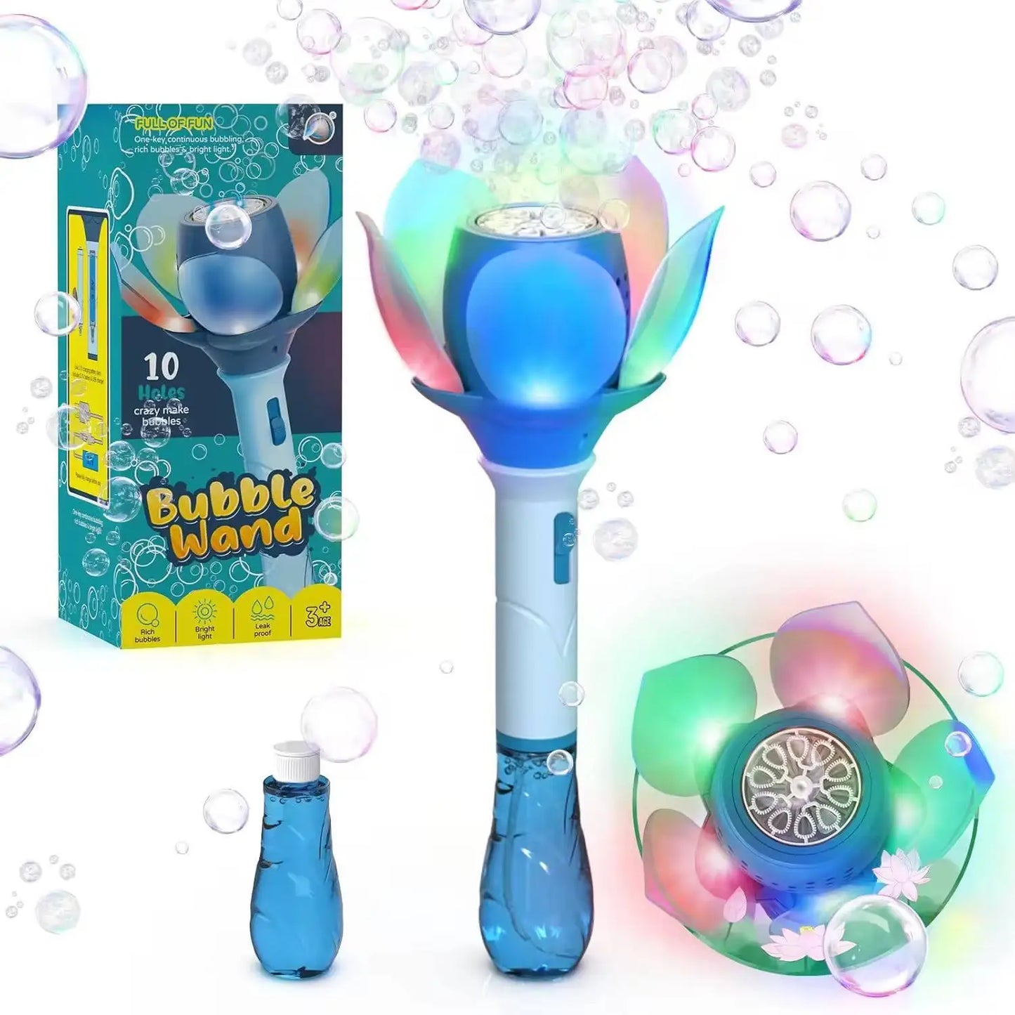 Lotus Electric Bubble Stick for Kids, Automatic Bubble Machine 10000+ Bubbles Light Up Flower Bubble Wand-Any 1