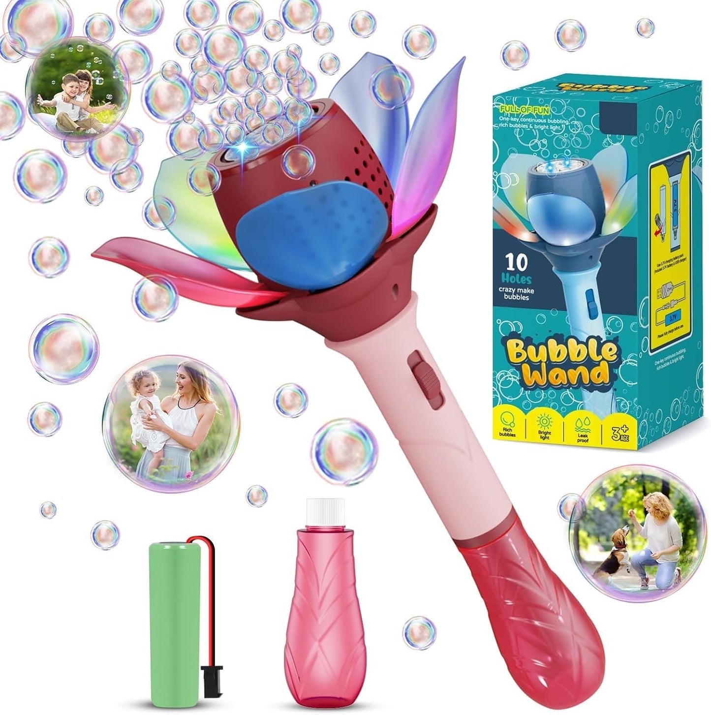 Lotus Electric Bubble Stick for Kids, Automatic Bubble Machine 10000+ Bubbles Light Up Flower Bubble Wand-Any 1