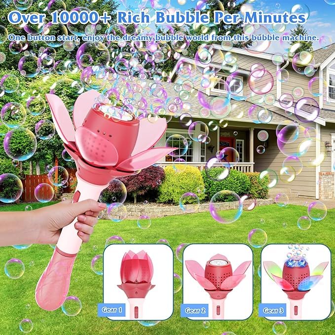 Lotus Electric Bubble Stick for Kids, Automatic Bubble Machine 10000+ Bubbles Light Up Flower Bubble Wand-Any 1