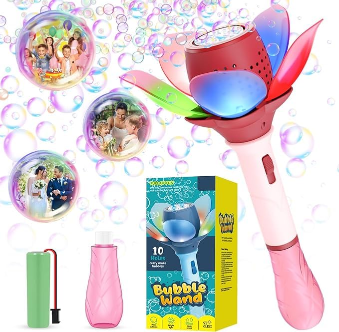 Lotus Electric Bubble Stick for Kids, Automatic Bubble Machine 10000+ Bubbles Light Up Flower Bubble Wand-Any 1