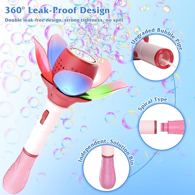 Lotus Electric Bubble Stick for Kids, Automatic Bubble Machine 10000+ Bubbles Light Up Flower Bubble Wand-Any 1