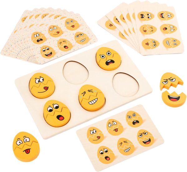 Expressions Eggs Puzzle - Wooden Egg Face Changing Game with 15 cards