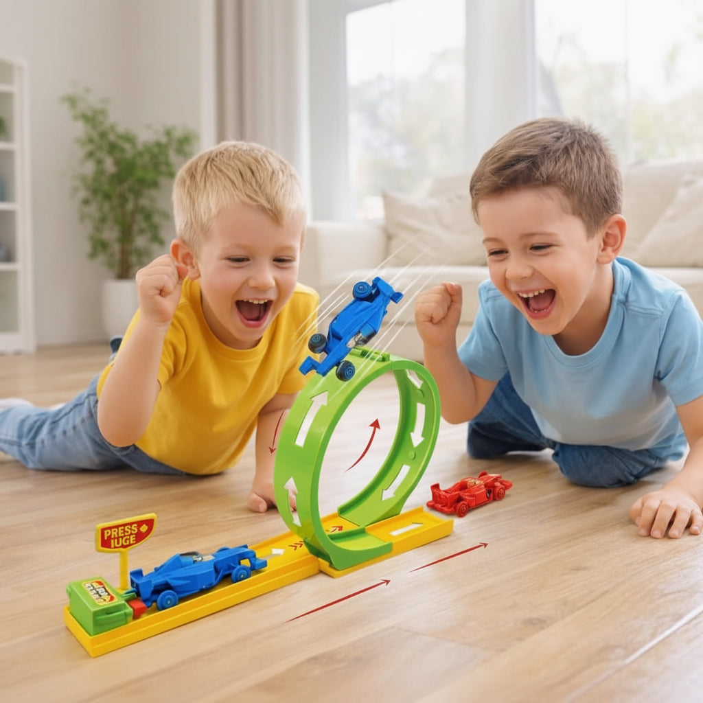 F1 Racing Track Toy Set  with Single Loop 360° Press and go Launcher Car