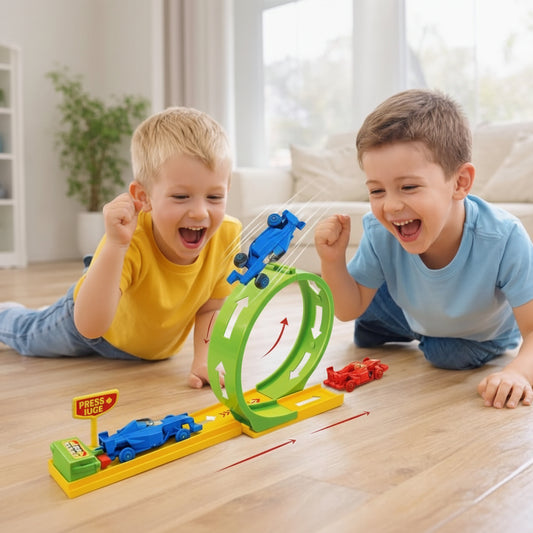 F1 Racing Track Toy Set  with Single Loop 360° Press and go Launcher Car