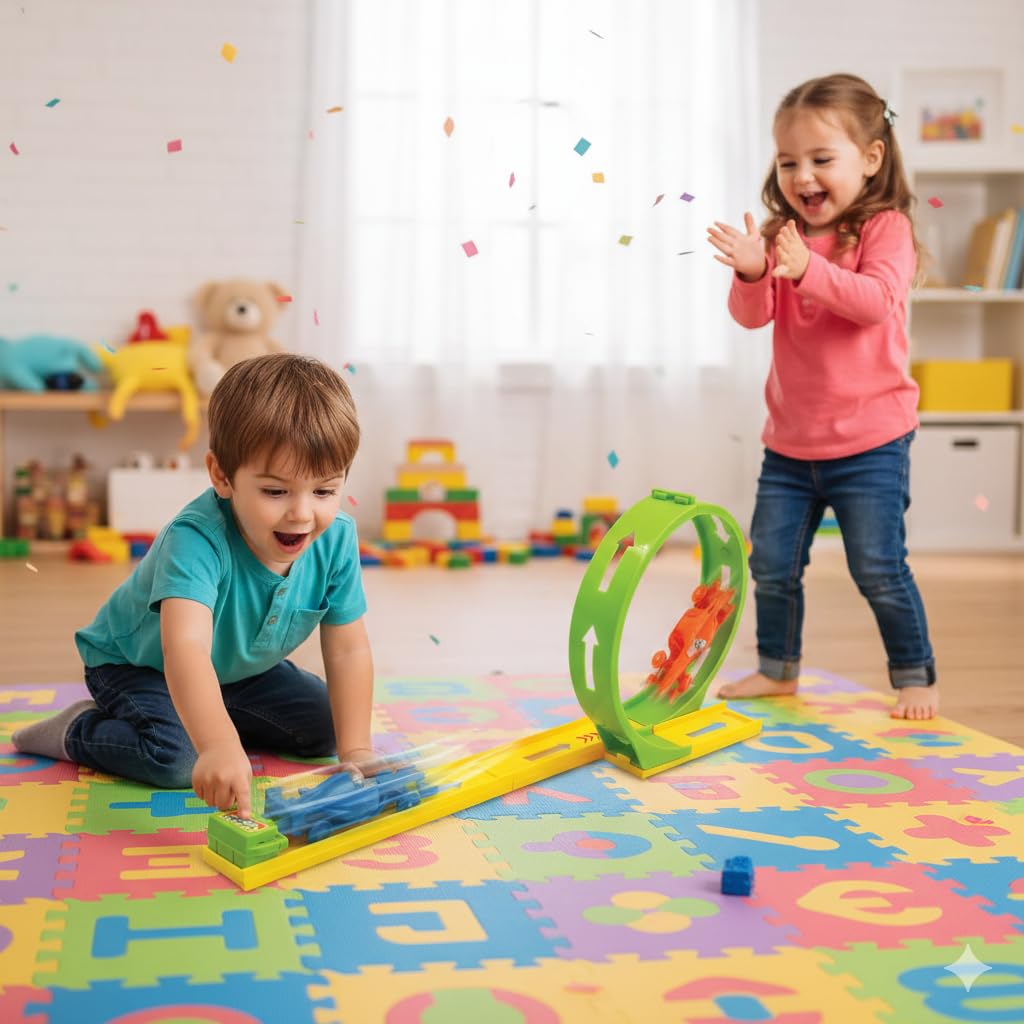 F1 Racing Track Toy Set  with Single Loop 360° Press and go Launcher Car
