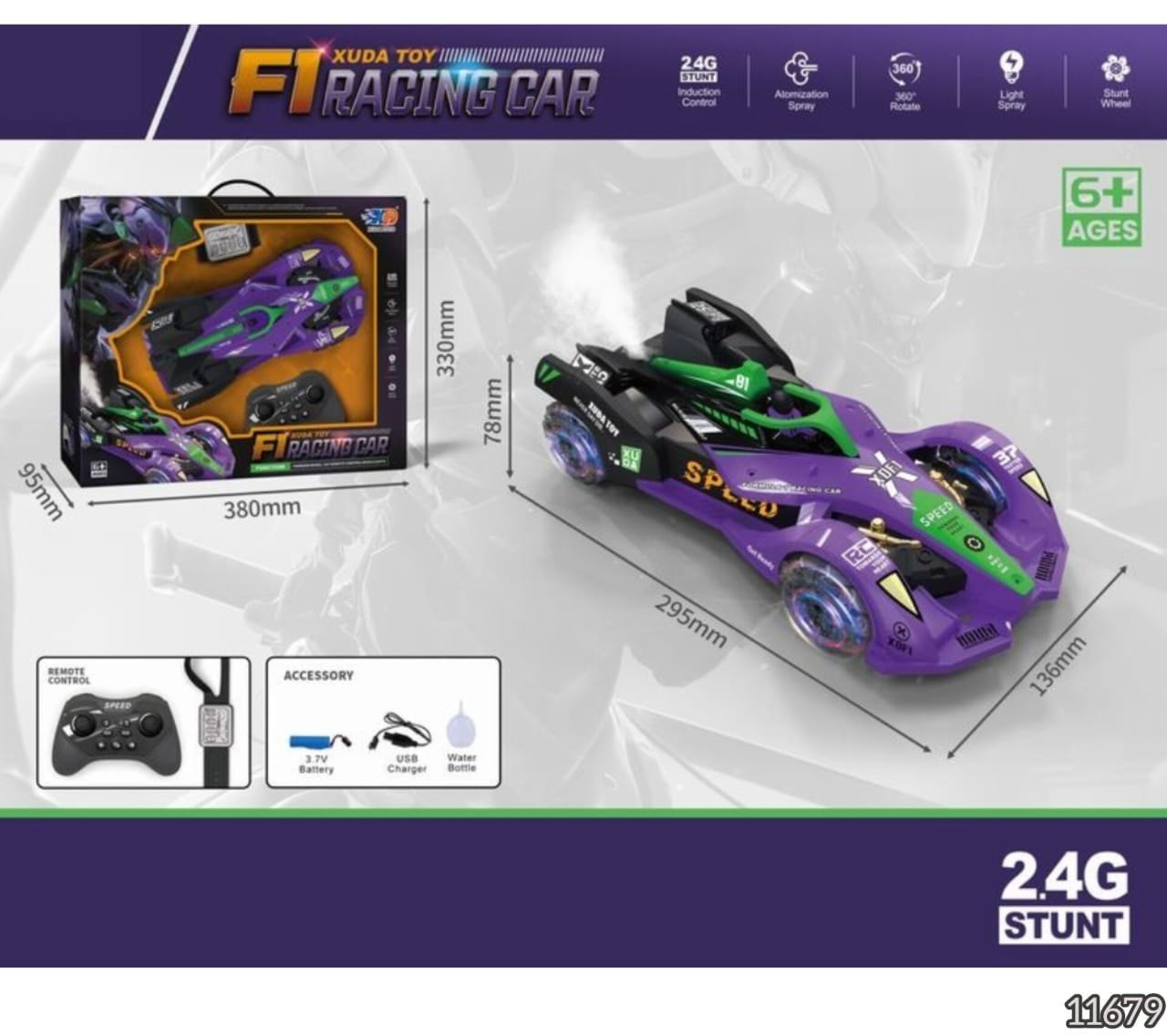 F1 Remote Control Vehicle with Light, Music & Spray Effect | Hand Gesture Control, Rechargeable Superhero RC Car