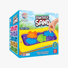 Fantasy Sand 500 Grams Blue Colour with Inflatable Tray, 1 Big Mould, 6 Small Moulds & 1 Toy Plastic Knife