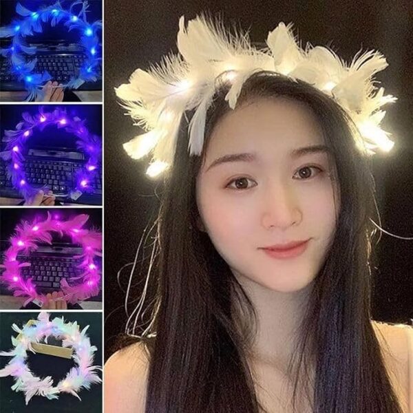 Feather Crown LED Tiara For Party Assorted Colours - Any 1 random color