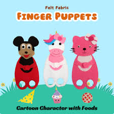 Finger Puppets - Cartoon Theme with Food Matching - 3 Cartoon  (Dia)18mm Diameter