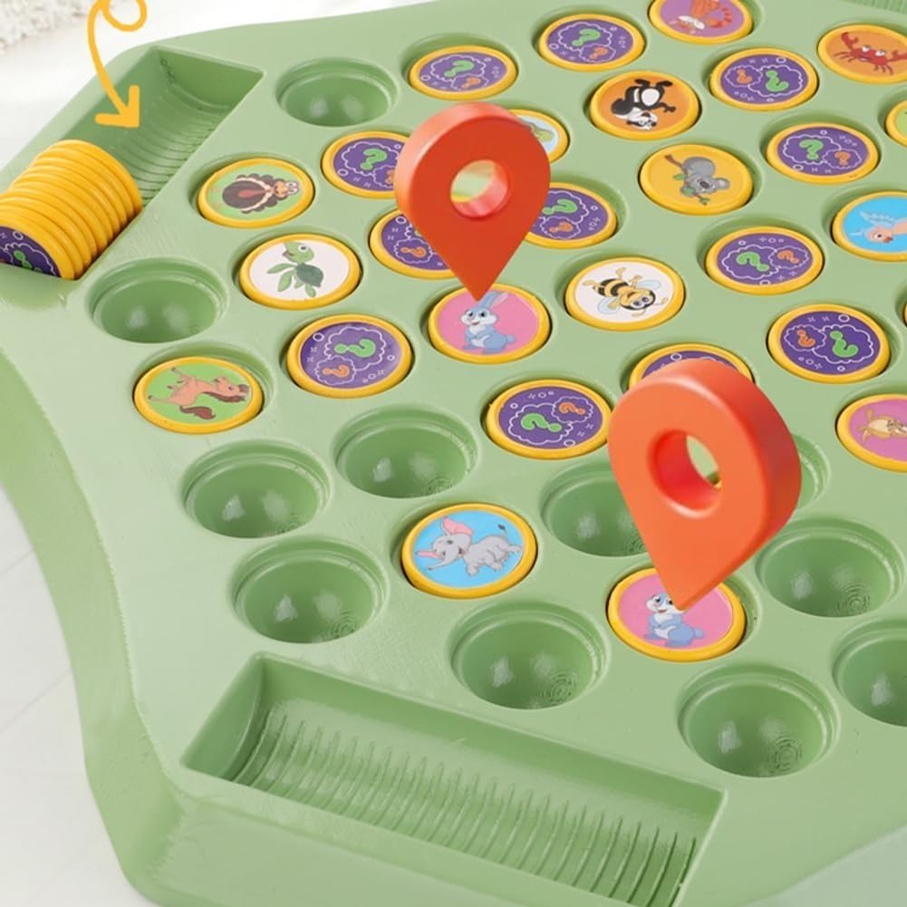 Flipping Chess Match Game – Montessori Memory Matching Board Game for Kids | Educational Animal & Fruit Theme Puzzle with Chips & Sticks | Parent-Child Interactive