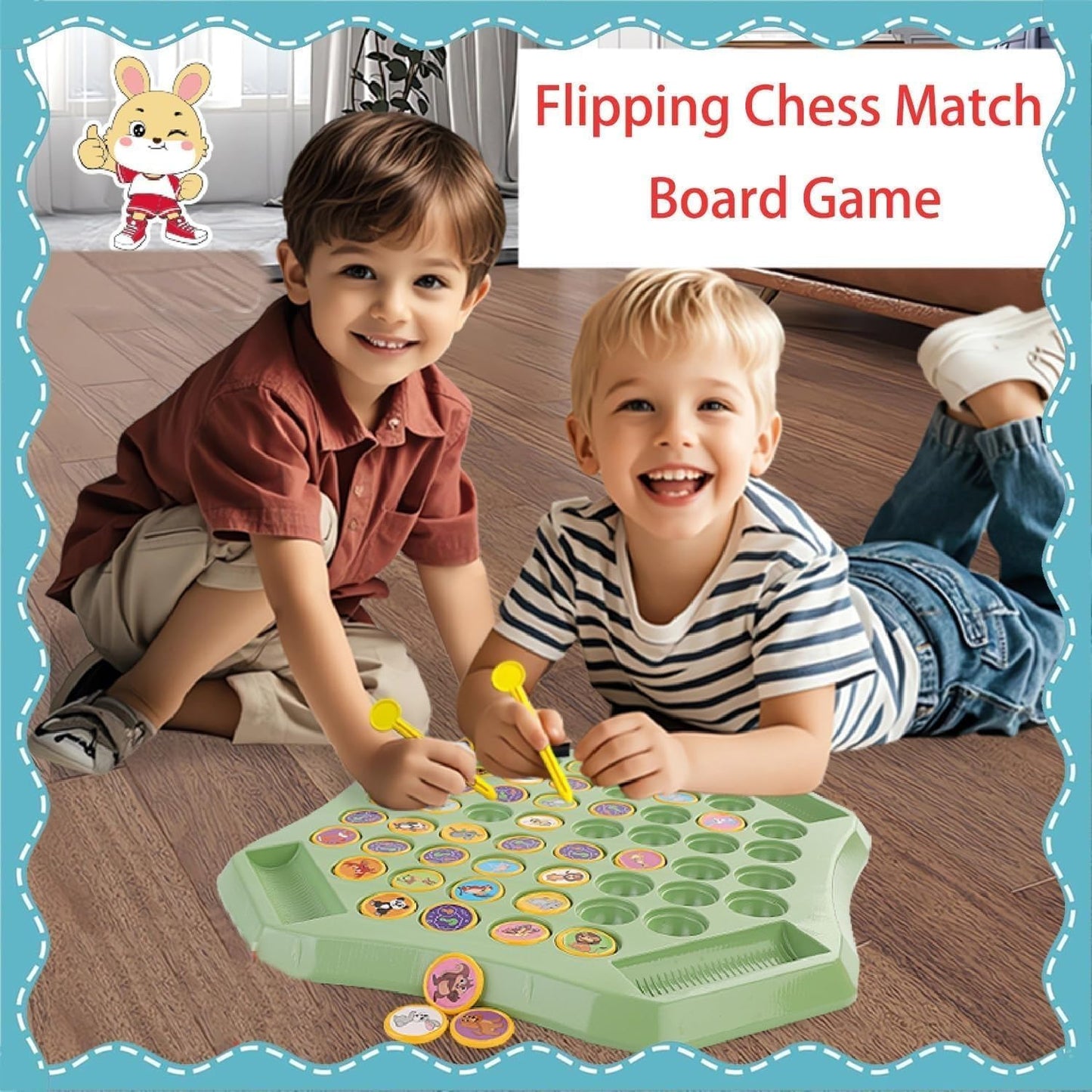 Flipping Chess Match Game – Montessori Memory Matching Board Game for Kids | Educational Animal & Fruit Theme Puzzle with Chips & Sticks | Parent-Child Interactive