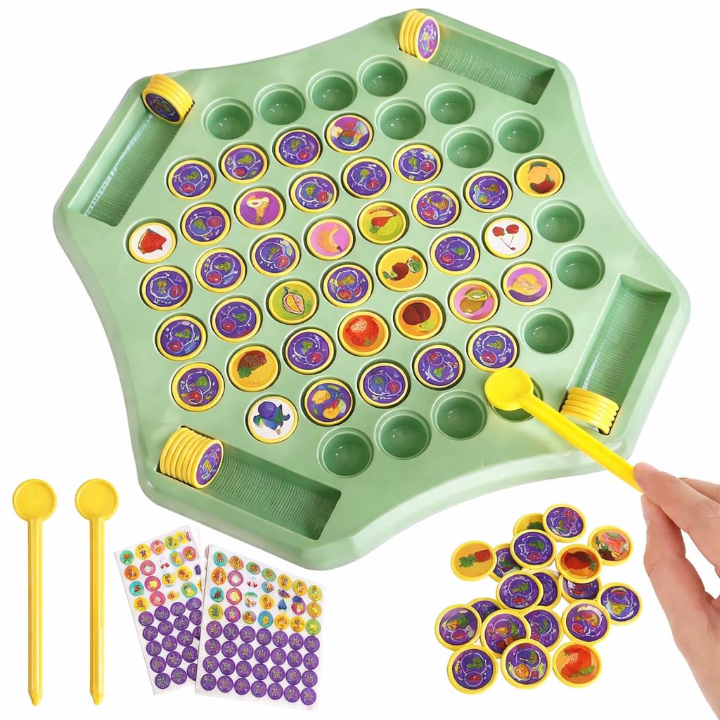 Flipping Chess Match Game – Montessori Memory Matching Board Game for Kids | Educational Animal & Fruit Theme Puzzle with Chips & Sticks | Parent-Child Interactive