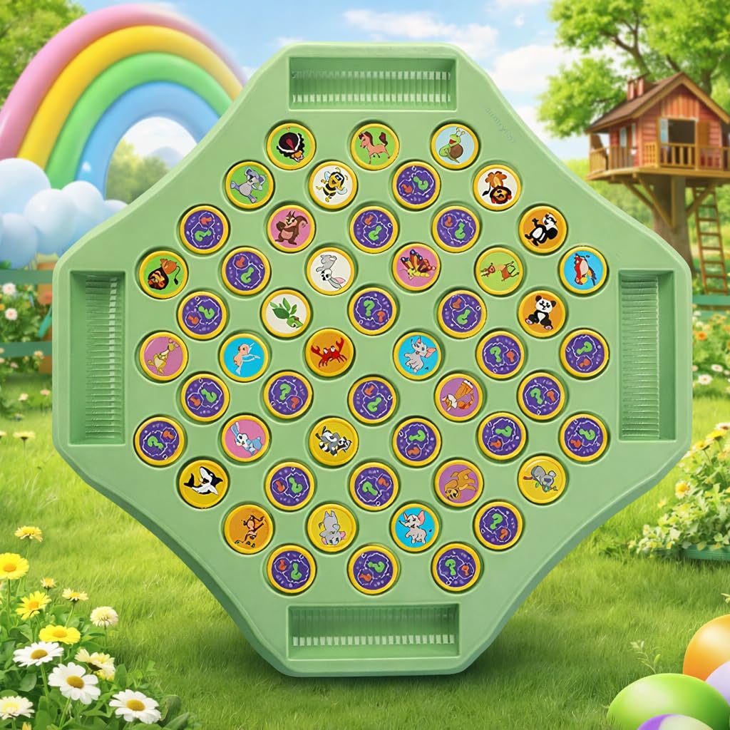 Flipping Chess Match Game – Montessori Memory Matching Board Game for Kids | Educational Animal & Fruit Theme Puzzle with Chips & Sticks | Parent-Child Interactive